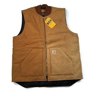 Carhartt Duck Insulated Rib Collar Vest Mens XLT Brown OV0001 Zip New Relaxed